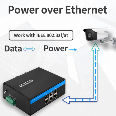 6 портов Gigabit PoE Switch Unmanaged DC48V Input Ouuput Unmanaged IP40 класс