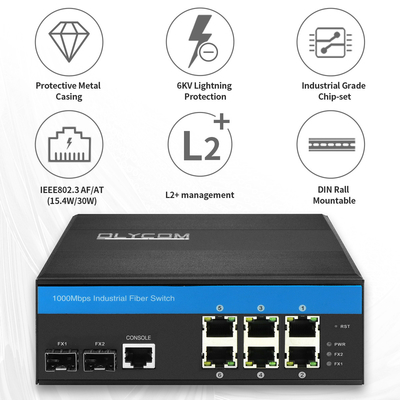 8 портов Гигабит L2 Управляемый коммутатор Промышленный PoE Ethernet 2.5G Оптические подключения CE DIN35