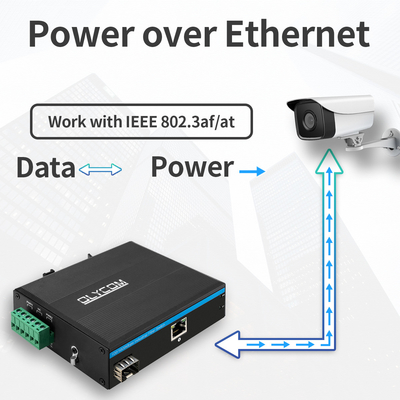 DC48V POE Промышленный преобразователь медиа 100/1000M Авточувствительность 2 порта PSE 15.4W 30W
