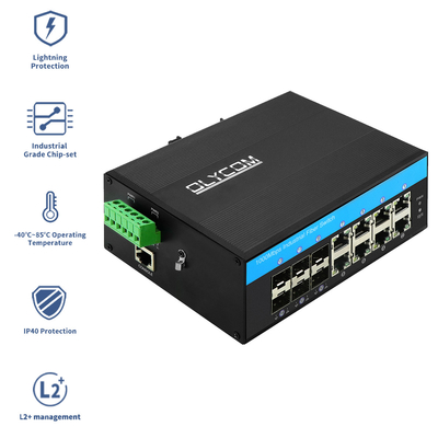 Промышленный управляемый гигабитный Ethernet-свич 1G/2.5G оптические слоты SFP ERPS кольцо IP40