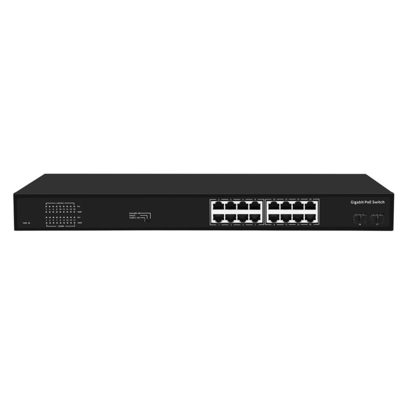 16 портов Гигабитный переключатель Poe 300 Вт Бюджетный неуправляемый VLAN 250-метровый расстояние SFP-волокно