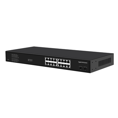 16 портов Гигабитный переключатель Poe 300 Вт Бюджетный неуправляемый VLAN 250-метровый расстояние SFP-волокно