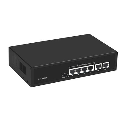 Коммутатор CCTV PoE Fast Ethernet с 4 портами и 2 медными восходящими портами, бюджет мощности 55 Вт, вход переменного тока