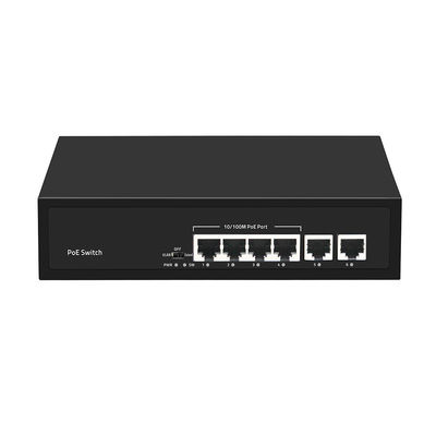 Коммутатор CCTV PoE Fast Ethernet с 4 портами и 2 медными восходящими портами, бюджет мощности 55 Вт, вход переменного тока