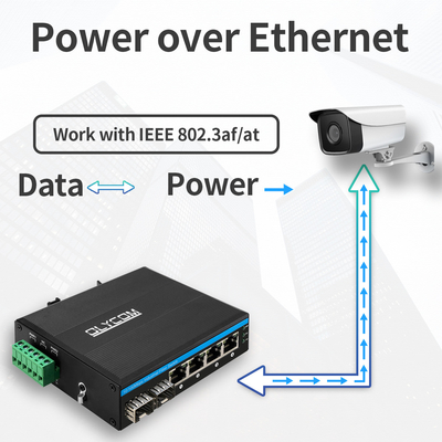 6 портов Промышленный коммутатор Poe Неуправляемый 10/100M 2 Волоконные 4 Ethernet-порты коммутатор