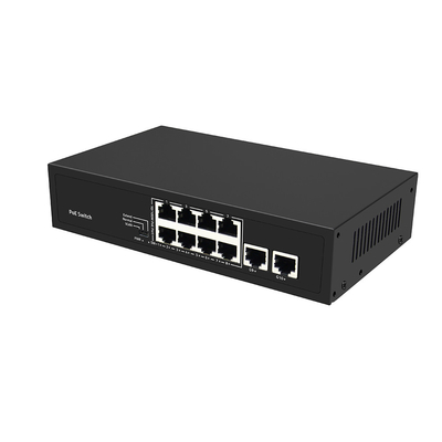 8 портов CCTV POE переключатель Fast Ethernet с 2 гигабитными медными подключениями PoE Af / At 120W Бюджет