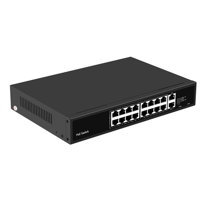 16 портов PoE Switch 10/100M Ethernet с 2 SFP/RJ45 Uplink для камер видеонаблюдения 300W Бюджет
