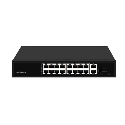 16 портов PoE Switch 10/100M Ethernet с 2 SFP/RJ45 Uplink для камер видеонаблюдения 300W Бюджет