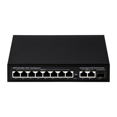 Неуправляемый POE Switch 8 PoE 10/100Mbps + 2 LAN 100/1000Mbps + 1SFP 100/1000M для видеонаблюдения