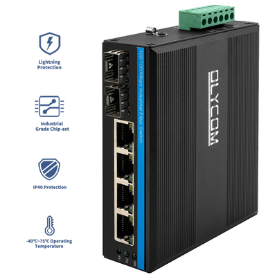 6-портный коммутатор промышленной сети с 2 волокнами и 4 авто-МДИ/MDIX RJ45 портами
