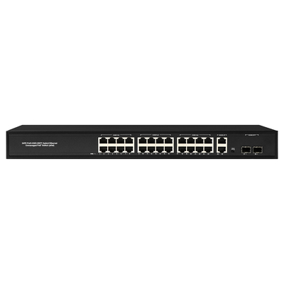 Сеть 24 портов 48 В активный PoE переключатель 450 Вт Стандартный AF / AT с 2 RJ45 Uplink Port Ethernet sfp волоконный переключатель