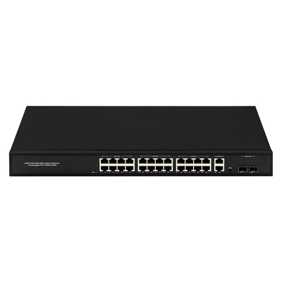 Сеть 24 портов 48 В активный PoE переключатель 450 Вт Стандартный AF / AT с 2 RJ45 Uplink Port Ethernet sfp волоконный переключатель
