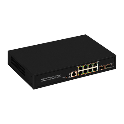 8 портов Гигабит Управляемый коммутатор PoE SFP Волоконно-оптический 120 Вт Бюджетный AC Ввод Чип Realtek