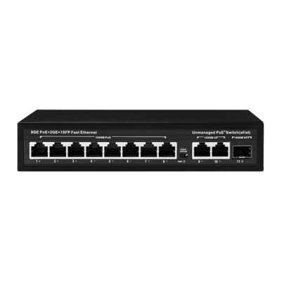 120 Вт Неуправляемый POE Switch 8 PoE 10/100/1000Mbps + 2 LAN 10/100/1000Mbps + 1SFP 100/1000M