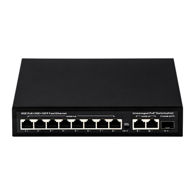 120 Вт Неуправляемый POE Switch 8 PoE 10/100/1000Mbps + 2 LAN 10/100/1000Mbps + 1SFP 100/1000M