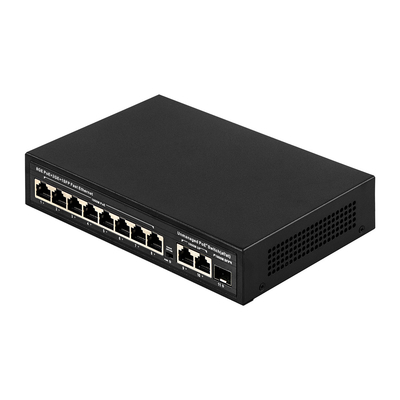 120 Вт Неуправляемый POE Switch 8 PoE 10/100/1000Mbps + 2 LAN 10/100/1000Mbps + 1SFP 100/1000M