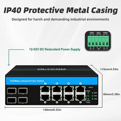 2.5G Lite Layer 3 Промышленный управляемый Ethernet Switch 12 портов ERPS RSTP DIN Rail CE