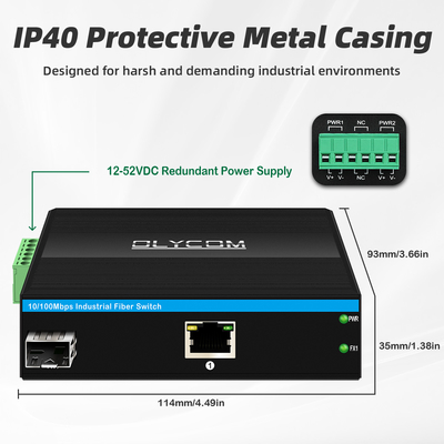 Mini 2 Port 10/100mpbs Fiber Media Converter с коммутатором Ethernet LC 1RJ45+1SFP для наружного использования