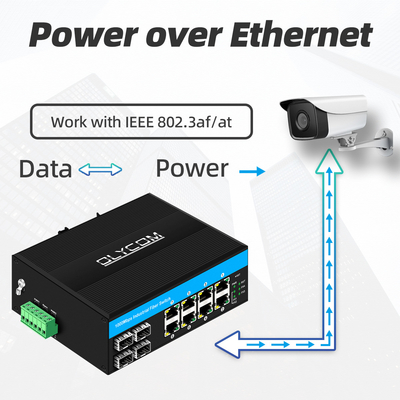 Гигабитный 12 портовый промышленный PoE Ethernet Switch IEEE 802.3af/at RJ45