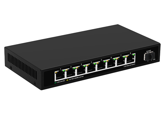 8 портов 2.5G Сетевой коммутатор Неуправляемый 10G Волоконный DC12V Вход без вентилятора Авто-адаптивная скорость
