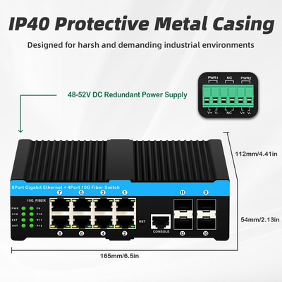 12 портов 10G L2/L3 Управляемый коммутатор Poe+ 4*10G Sfp Порты DC48V Двойной вход питания 10g коммутатор Poe