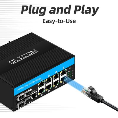 12 портовый гигабитный управляемый коммутатор 4SFP+8RJ45 Промышленный управляемый коммутатор Ethernet с двойным питанием для сетей DIN-Rail