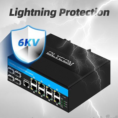 12 портовый гигабитный управляемый коммутатор 4SFP+8RJ45 Промышленный управляемый коммутатор Ethernet с двойным питанием для сетей DIN-Rail