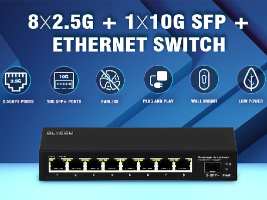 10G Ethernet Switch Неуправляемый сетевой коммутатор 8*2.5G RJ45+1*10G SFP порты