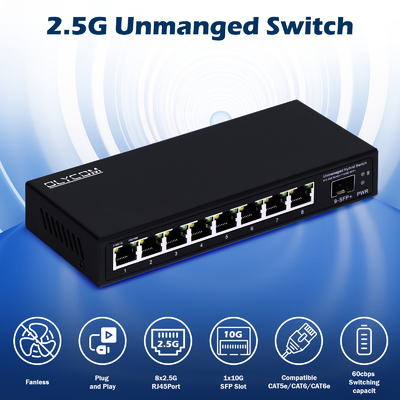 10G Ethernet Switch Неуправляемый сетевой коммутатор 8*2.5G RJ45+1*10G SFP порты