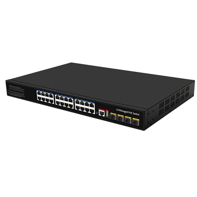 24 порта PoE Switch 10G Fiber300W Бюджетная консоль USB L3 Управляемый вход переменного тока