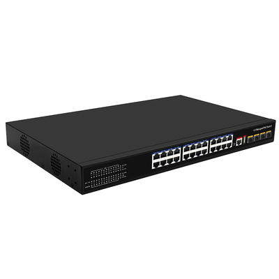 24 порта PoE Switch 10G Fiber300W Бюджетная консоль USB L3 Управляемый вход переменного тока
