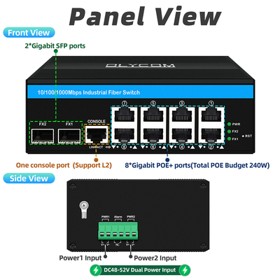 8 портов Gigabit Managed Poe Switch Промышленный Ethernet Switch с 2SFP+8 RJ45