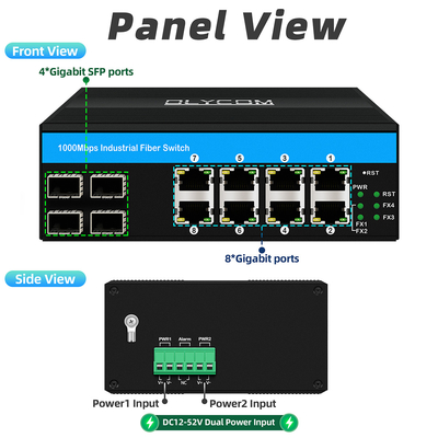 12 портов Industrial Ethernet Switch Din Network Switch 4SFP+8RJ45 DC12-52V Двойной источник питания