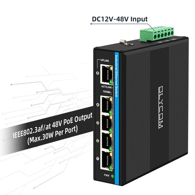 Солнечный или аккумуляторный PoE-коммутатор 4 порта Gigabit Network с двойным входом 12 В/24 В/48 В постоянного тока, CE