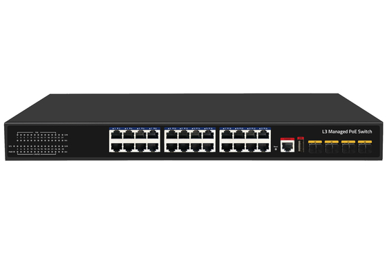 10G 24 Port Poe Switch L3 Управляемый Ethernet Fiber Switch 400W 4*10G Fiber Ports+24*RJ45 POE Ports