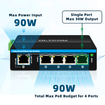 5-портовый гигабитный коммутатор Industrial PoE Extender 1*порт PoE in поддерживает 30 Вт/60 Вт/90 Вт + 4*порта PoE out