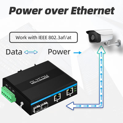 Промышленный коммутатор POE с 2 портами SFP + 2 портами RJ45, защитой от перенапряжения 6 кВ и входом питания 48 В постоянного тока для наружного использования
