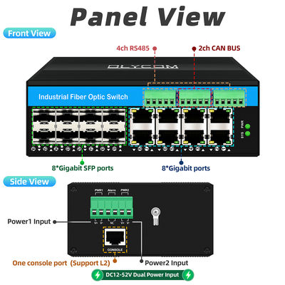 Управляемый промышленный оптоволоконный коммутатор с CAN-шиной RS485, 6 портов, для жестких условий эксплуатации, безвентиляторный, IP40