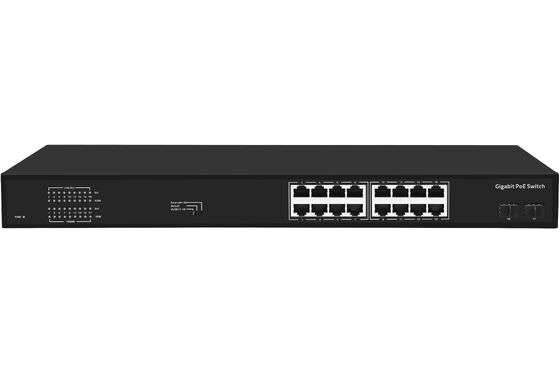 16 портов Gigabit PoE Switch 1G Fiber Uplinks Single AC Input 300W Бюджет CE без вентилятора