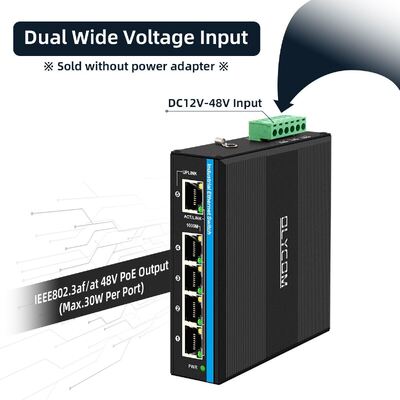 4-портовый PoE-коммутатор с повышением напряжения, вход DC12-48V для солнечной энергосистемы