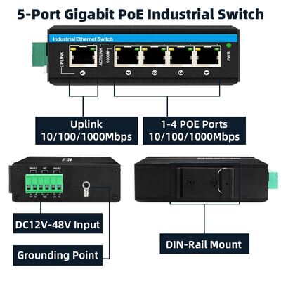 4-портовый PoE-коммутатор с повышением напряжения, вход DC12-48V для солнечной энергосистемы