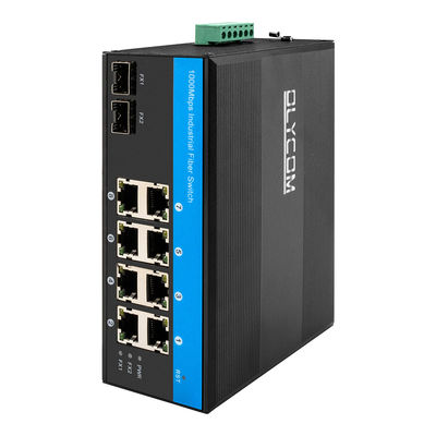 10 портов Гигабитный коммутатор промышленной сети SFP Fiber Uplink Din Rail Неуправляемый