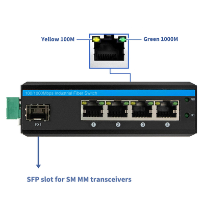 Mini 5 Port Gigabit Industrial Fiber Switch SFP Uplink Unmanaged Din Rail Тип DC12V